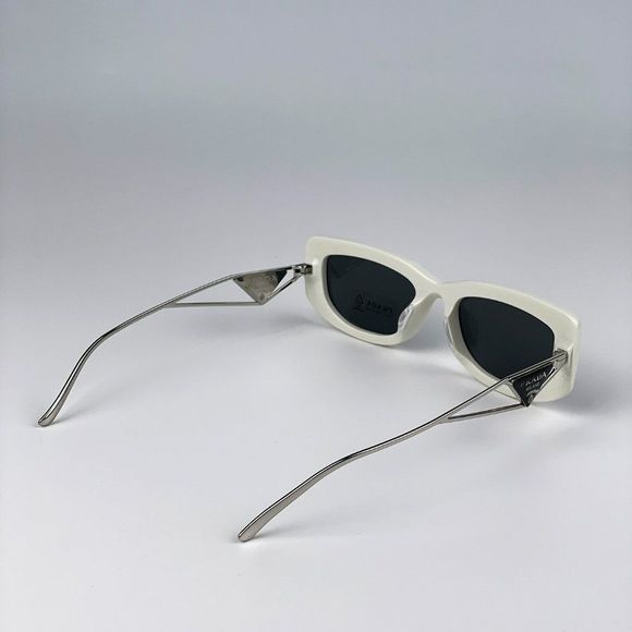 Prada PR14YS 1425S0 Sunglasses Talc Dark Grey Rectangle Women - Picture 10 of 15